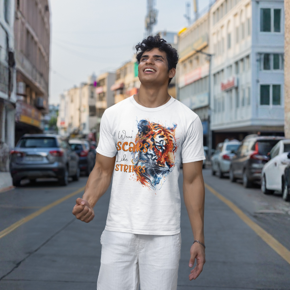 "Wear Scars Like Stripes" Tiger Motivation Unisex T-Shirt