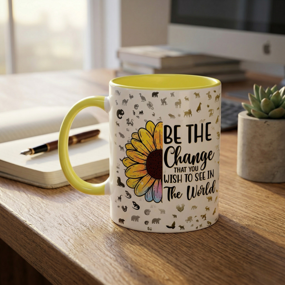 Be The Change That You Wish To See In The World - Sunflower Mug - Inspirational Mug