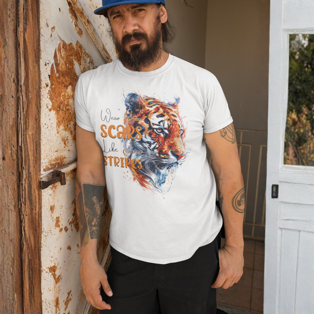 "Wear Scars Like Stripes" Tiger Motivation Unisex T-Shirt
