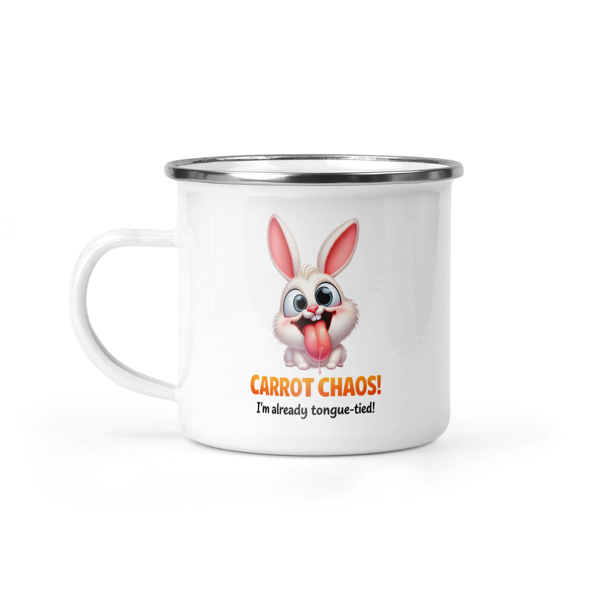 Carrot Chaos I'm Already Tongue-Tied - Bunny 12oz Enamel Camping Mug - Funny Rabbit Mug