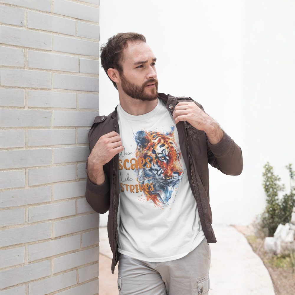 "Wear Scars Like Stripes" Tiger Motivation Unisex T-Shirt