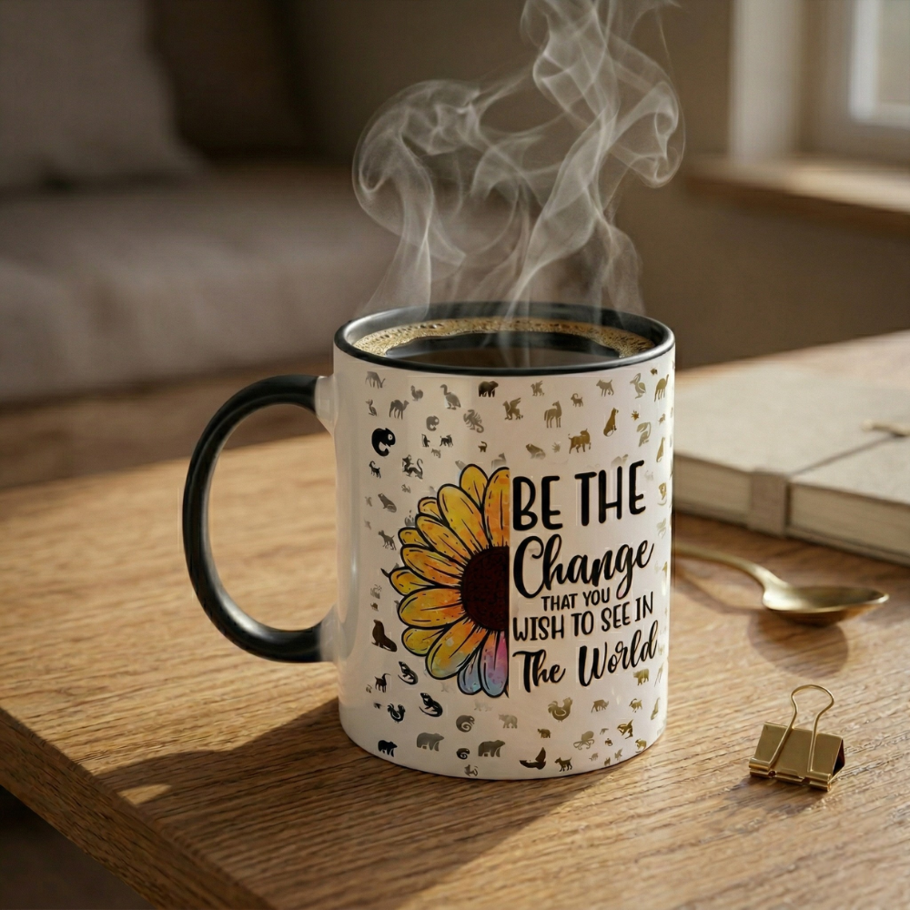 Be The Change That You Wish To See In The World - Sunflower Mug - Inspirational Mug