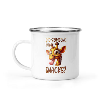Did Someone Say Snacks? - Giraffe 12oz Enamel Camping Mug - Funny Animal Mug