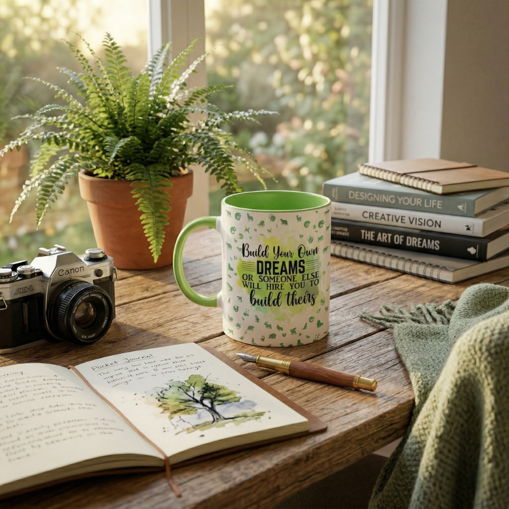 Build Your Own Dreams - Green Watercolor Mug - Motivation Mug