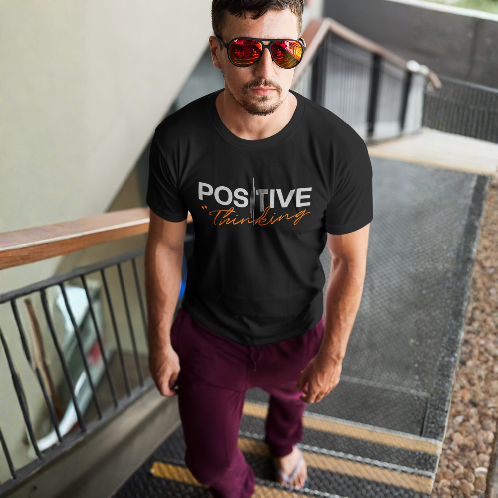 "Positive Thinking" Modern Typography Graphic Tee, Orange Script Design - Colorizeyou Unisex T-Shirt
