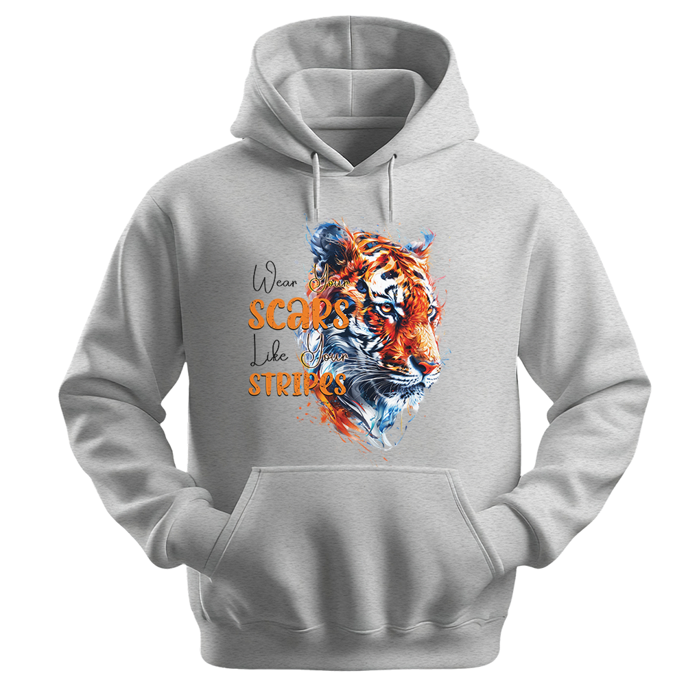 "Wear Scars Like Stripes" Tiger Inspirational Unisex Hoodie
