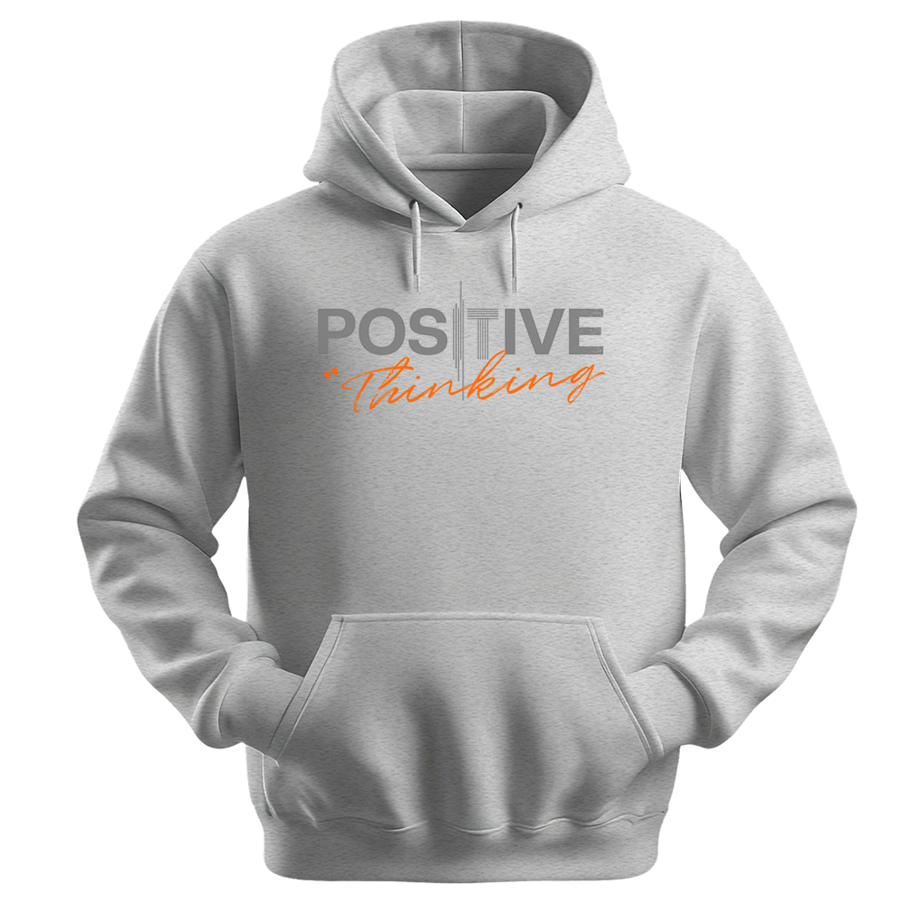 "Positive Thinking" Modern Typography Graphic Pullover, Orange Script Design - Colorizeyou Unisex Hoodie