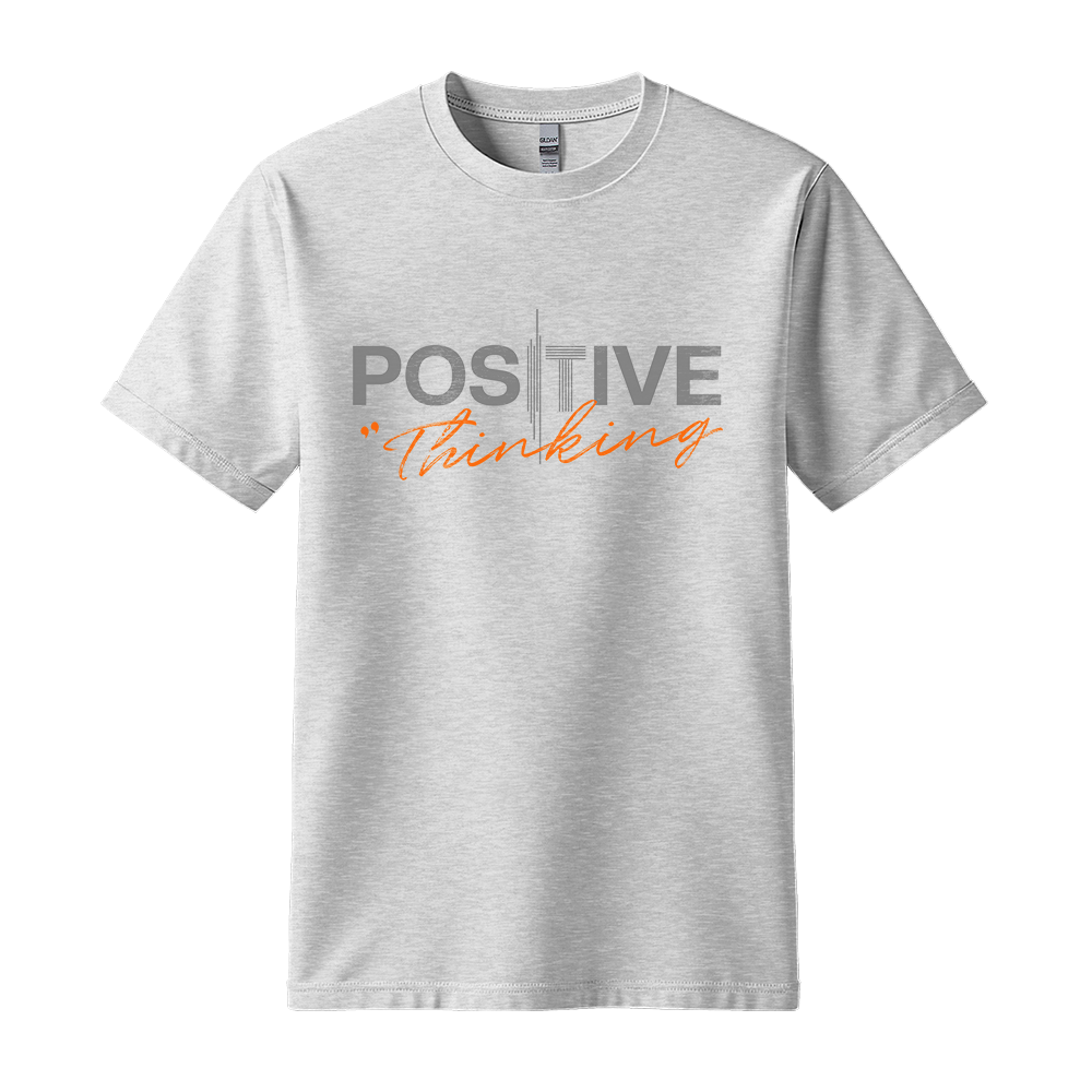 "Positive Thinking" Modern Typography Graphic Tee, Orange Script Design - Colorizeyou Unisex T-Shirt