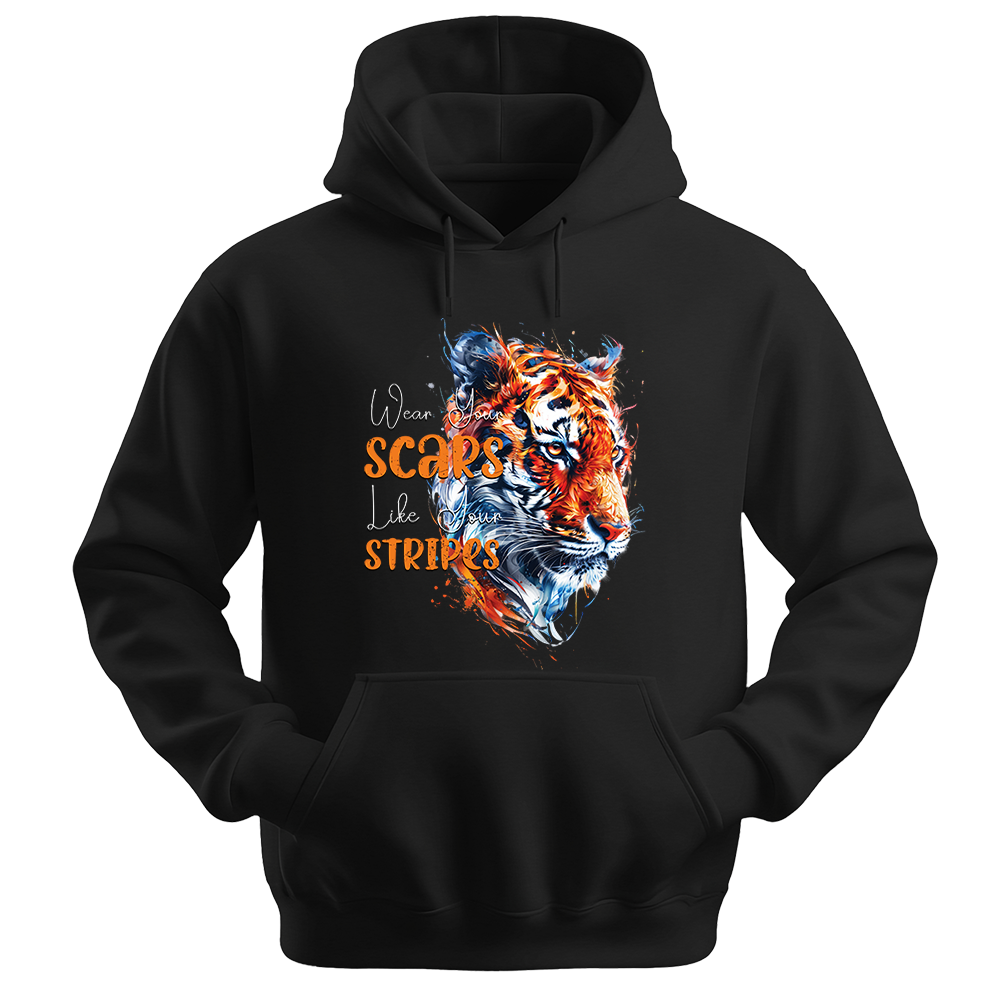 "Wear Scars Like Stripes" Tiger Inspirational Unisex Hoodie