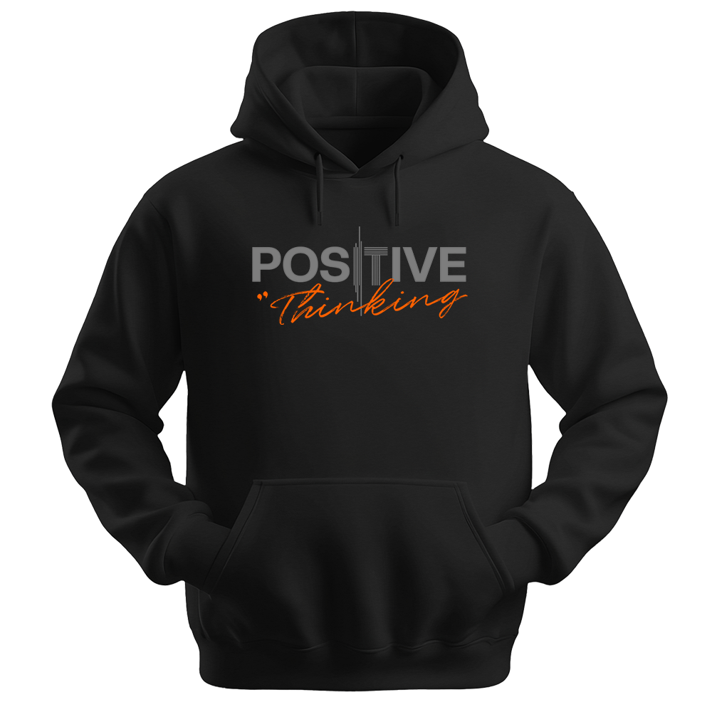 "Positive Thinking" Modern Typography Graphic Pullover, Orange Script Design - Colorizeyou Unisex Hoodie