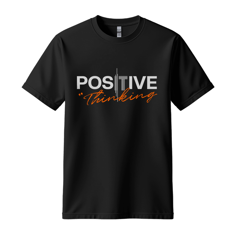 "Positive Thinking" Modern Typography Graphic Tee, Orange Script Design - Colorizeyou Unisex T-Shirt