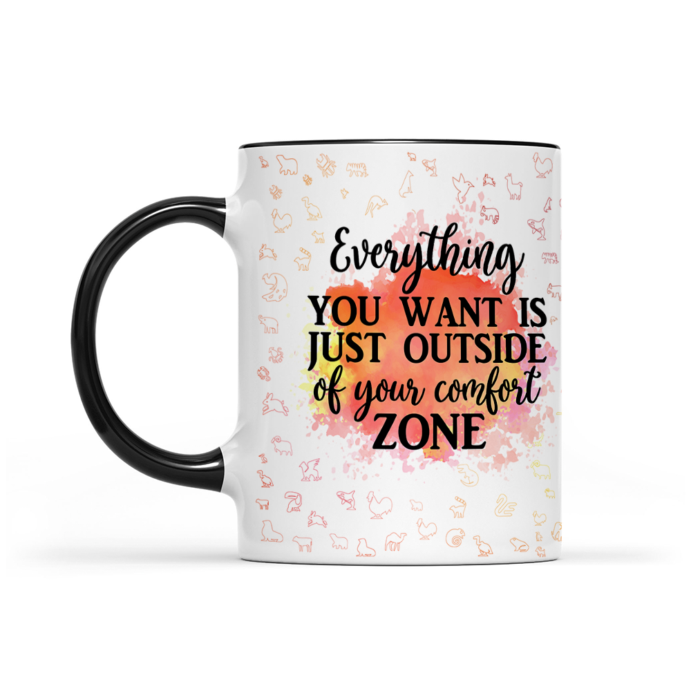 Everything You Want Is Outside Your Comfort Zone - Orange Watercolor Mug - Motivation Mug