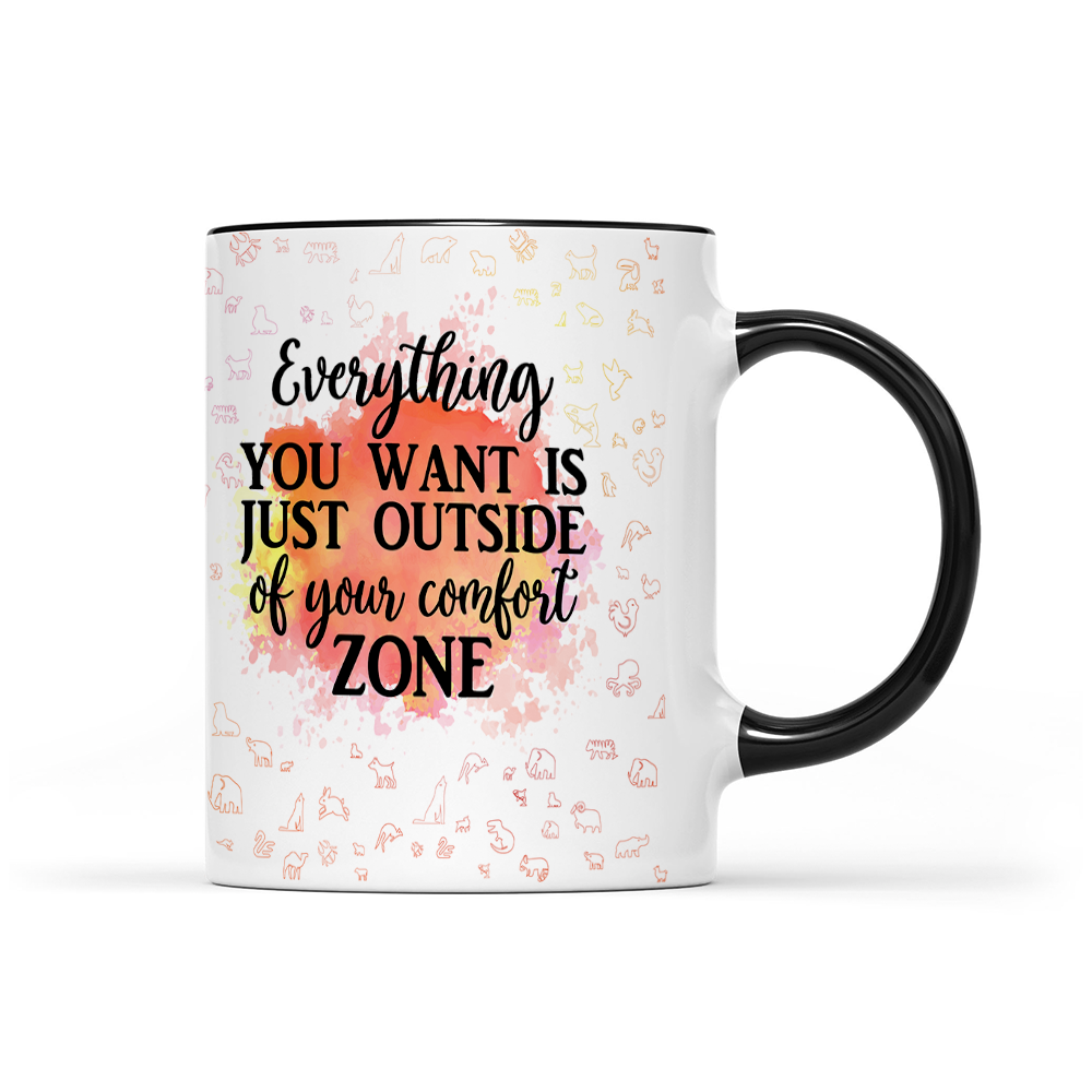 Everything You Want Is Outside Your Comfort Zone - Orange Watercolor Mug - Motivation Mug