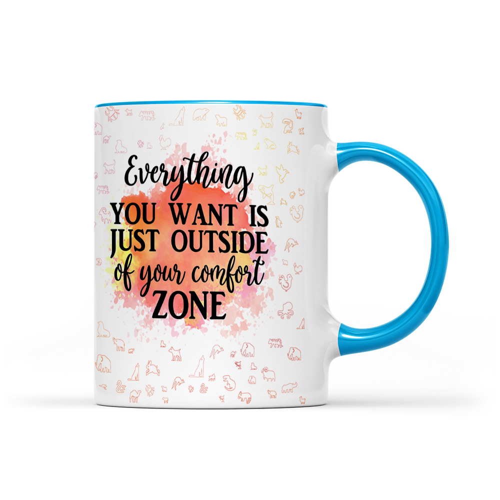 Everything You Want Is Outside Your Comfort Zone - Orange Watercolor Mug - Motivation Mug