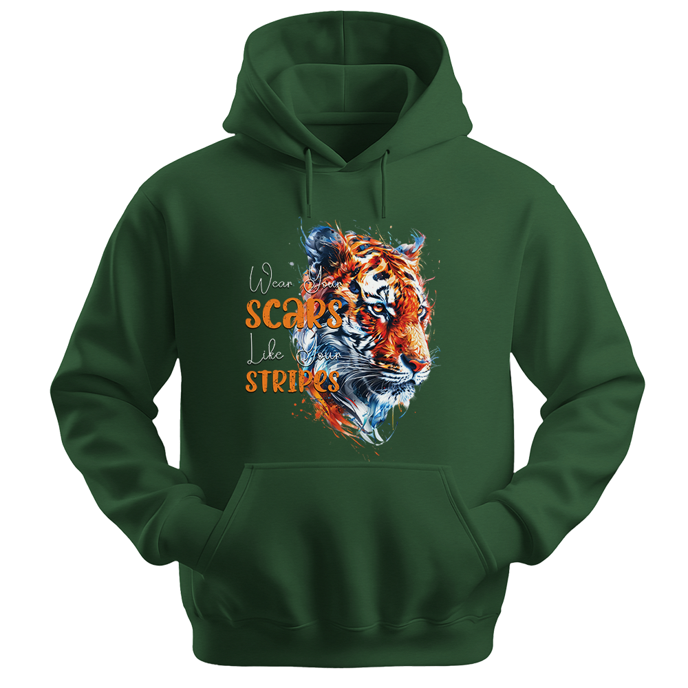 "Wear Scars Like Stripes" Tiger Inspirational Unisex Hoodie
