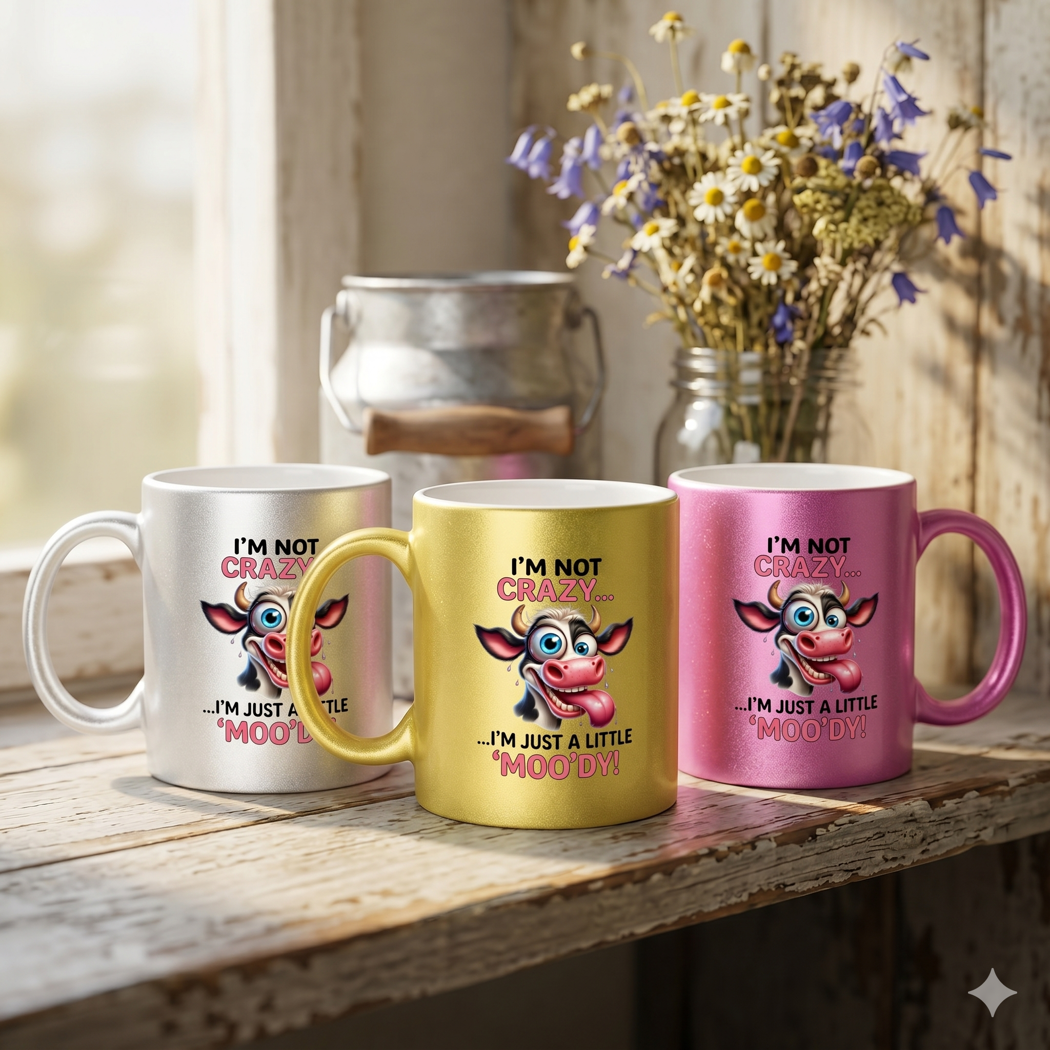I'm Not Crazy I'm Just A Little Moo'dy - Cow 11oz Metallic Mug - Funny Cow Mug