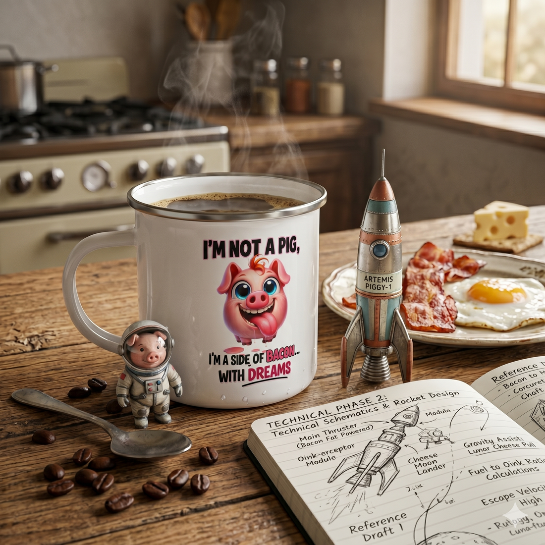I'm Not A Pig I'm A Side Of Bacon With Dreams - Pig 12oz Enamel Camping Mug - Funny Pig Mug