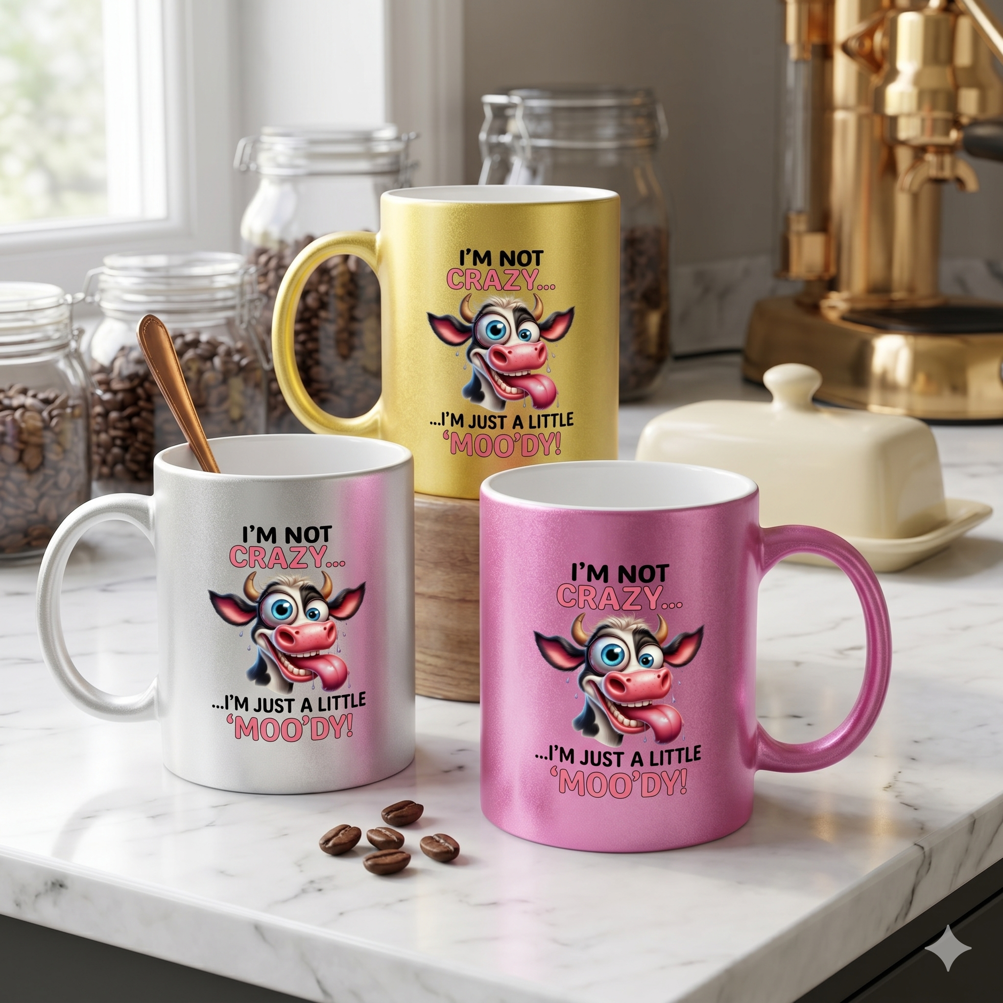 I'm Not Crazy I'm Just A Little Moo'dy - Cow 11oz Metallic Mug - Funny Cow Mug