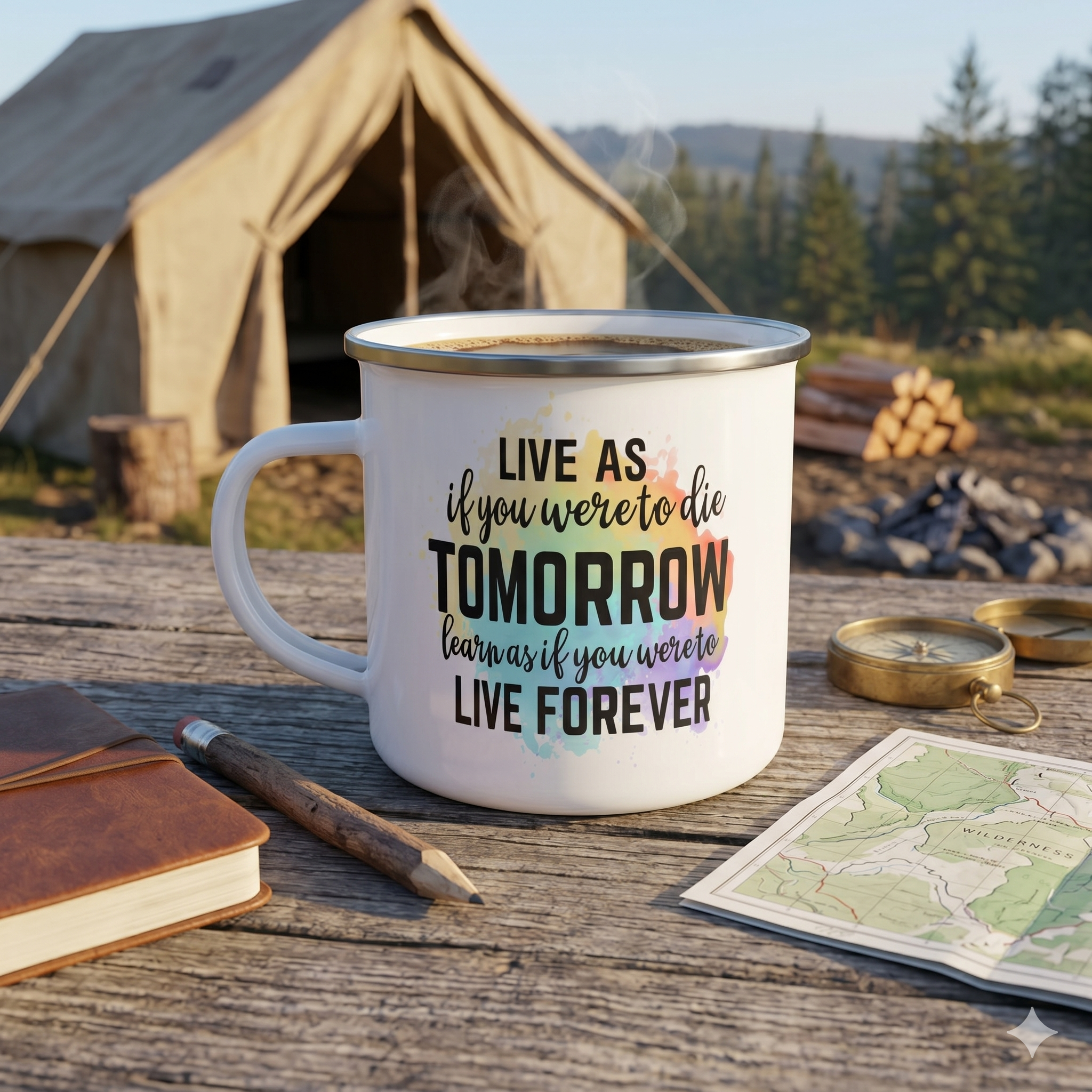 Live As If You Were To Die Tomorrow - 12oz Enamel Camping Mug - Inspirational Mug