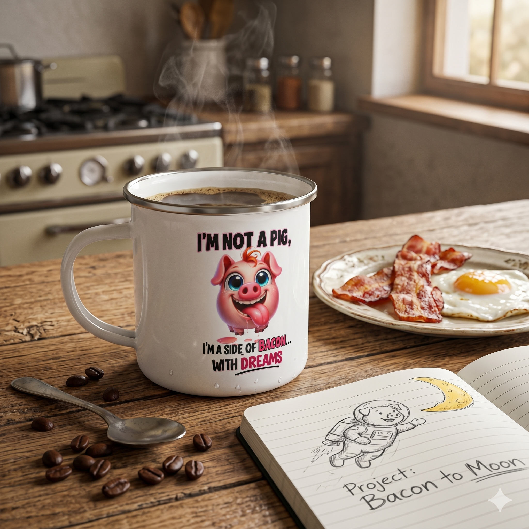 I'm Not A Pig I'm A Side Of Bacon With Dreams - Pig 12oz Enamel Camping Mug - Funny Pig Mug