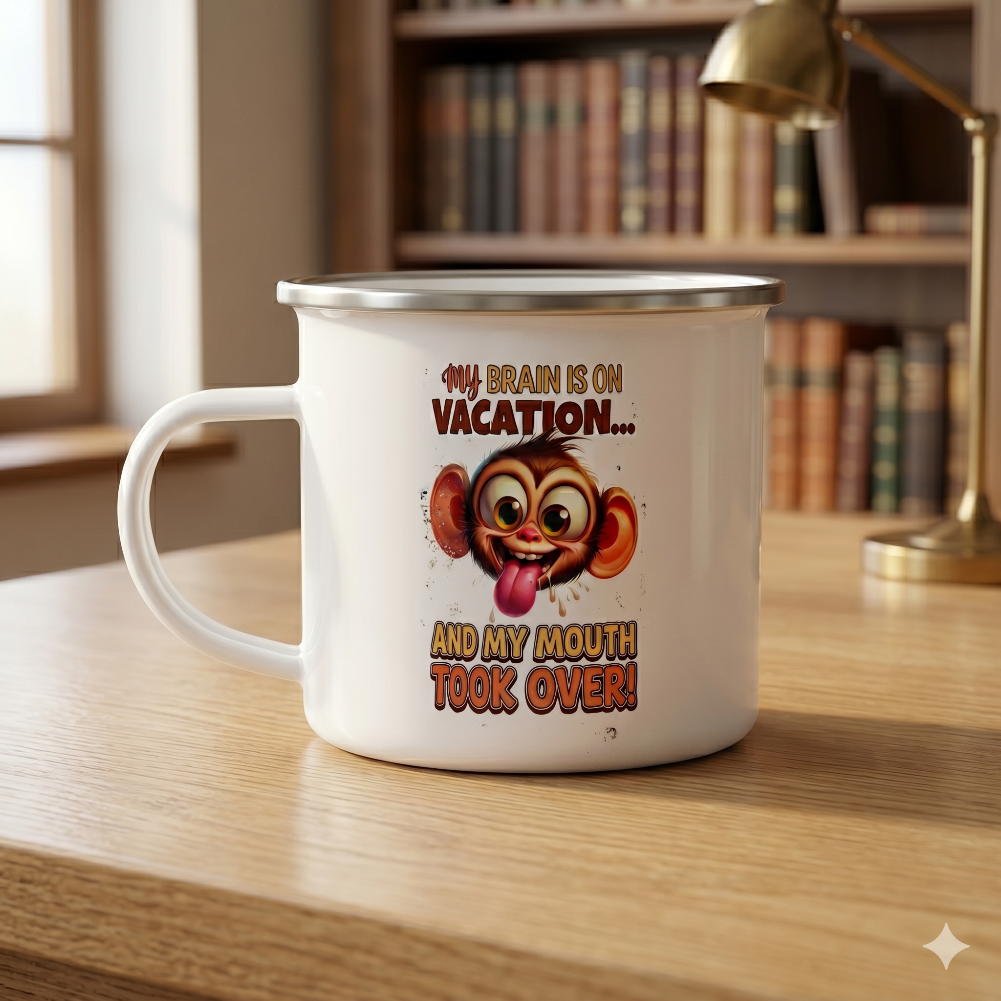 My Brain Is On Vacation - Monkey 12oz Enamel Camping Mug - Funny Animal Mug