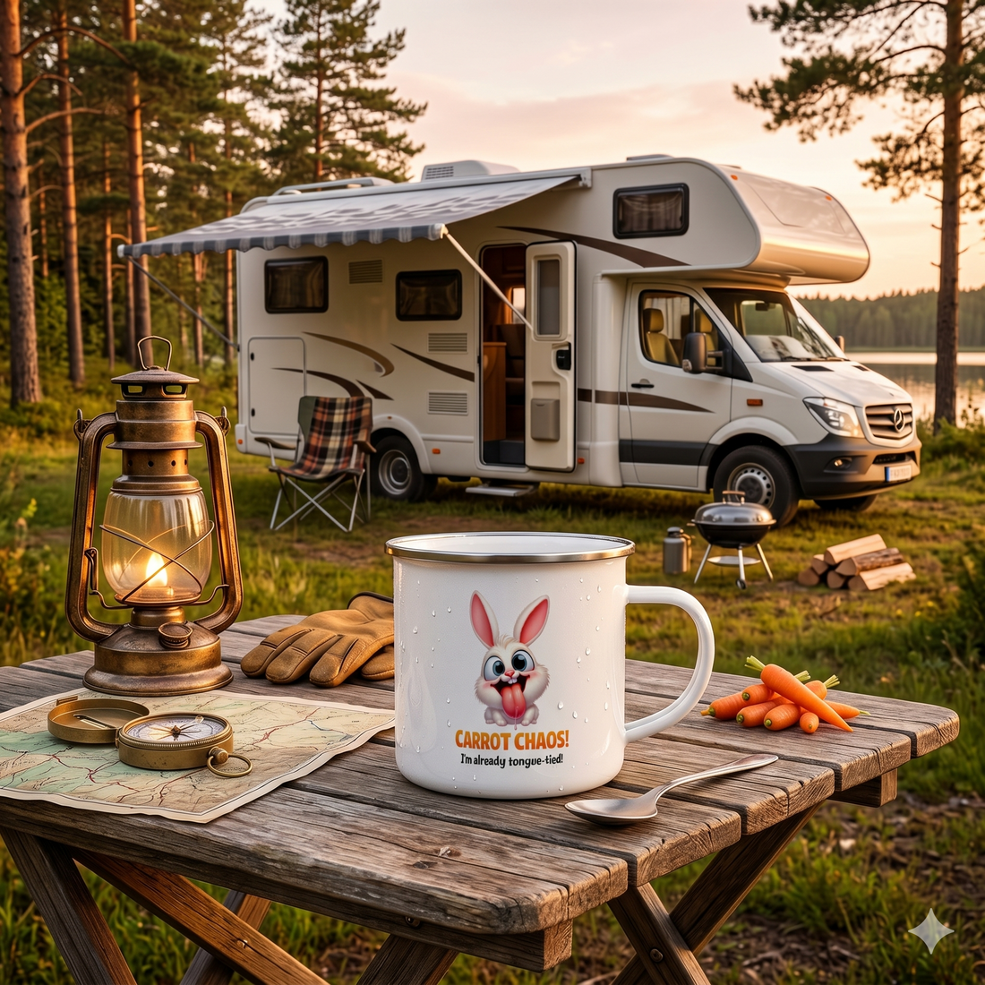 Carrot Chaos I'm Already Tongue-Tied - Bunny 12oz Enamel Camping Mug - Funny Rabbit Mug