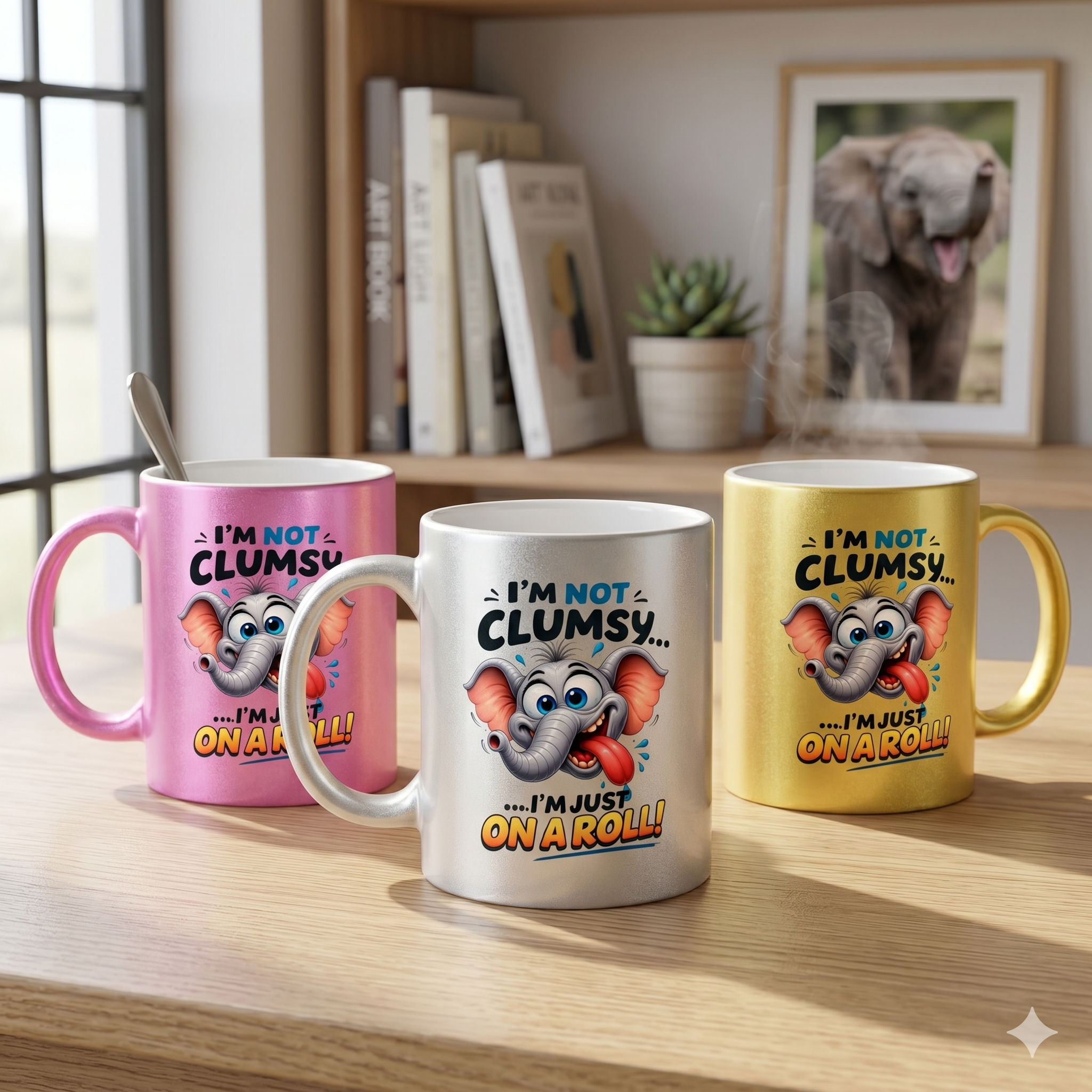 I'm Not Clumsy I'm Just On A Roll - Elephant 11oz Metallic Mug - Funny Animal Mug
