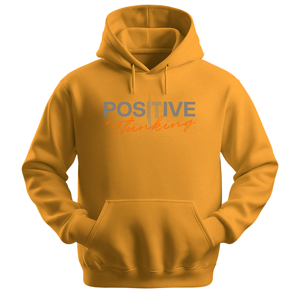 "Positive Thinking" Modern Typography Graphic Pullover, Orange Script Design - Colorizeyou Unisex Hoodie