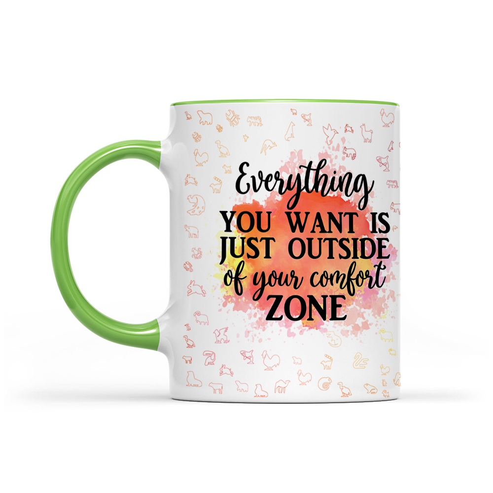 Everything You Want Is Outside Your Comfort Zone - Orange Watercolor Mug - Motivation Mug