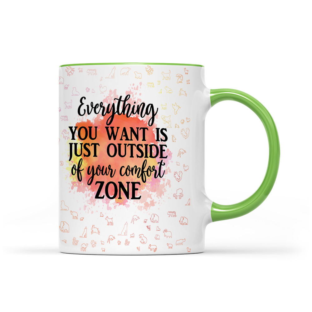 Everything You Want Is Outside Your Comfort Zone - Orange Watercolor Mug - Motivation Mug