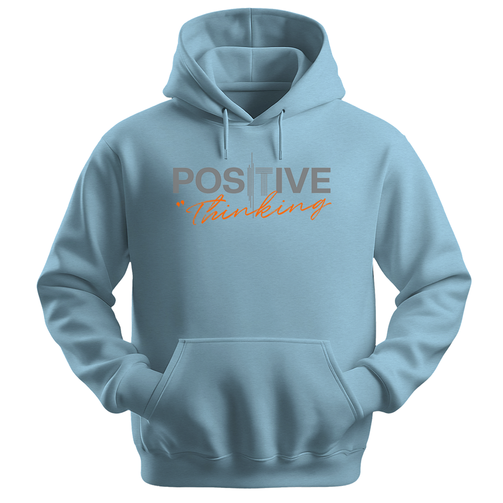 "Positive Thinking" Modern Typography Graphic Pullover, Orange Script Design - Colorizeyou Unisex Hoodie