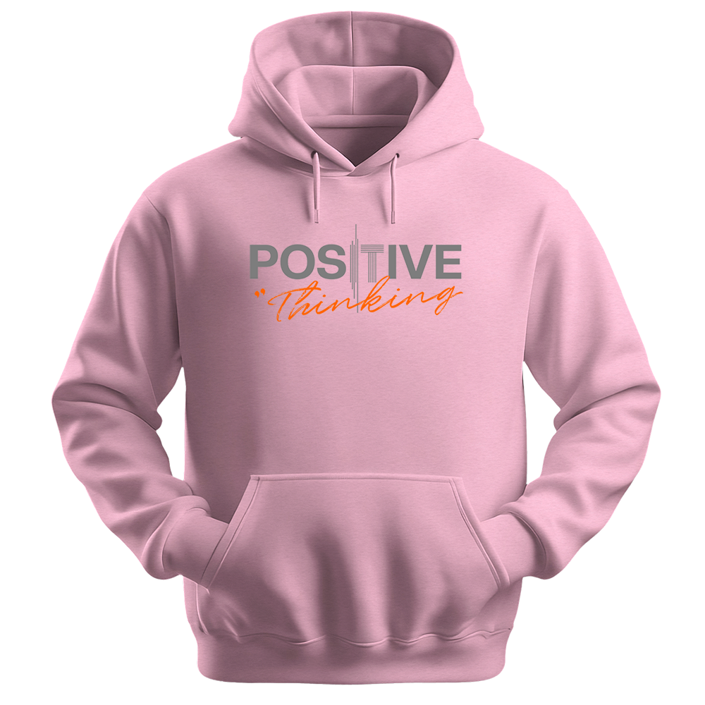 "Positive Thinking" Modern Typography Graphic Pullover, Orange Script Design - Colorizeyou Unisex Hoodie