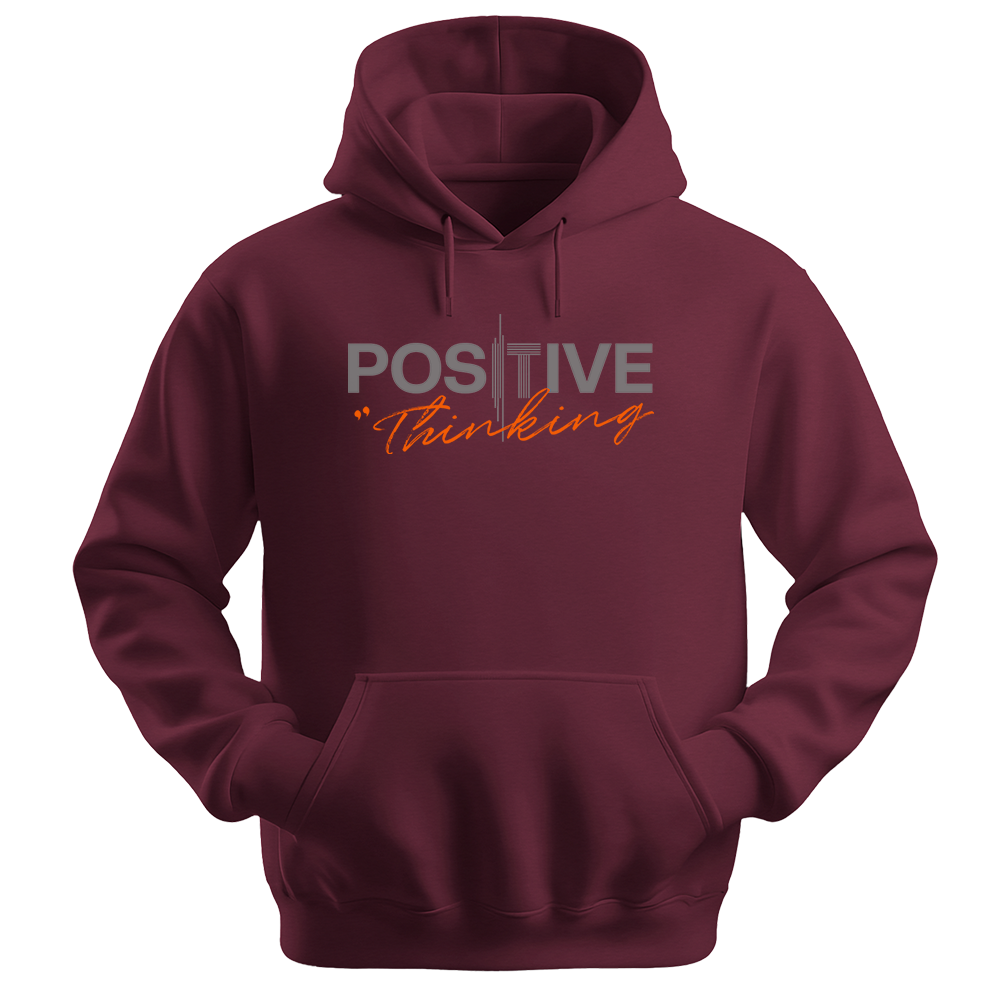 "Positive Thinking" Modern Typography Graphic Pullover, Orange Script Design - Colorizeyou Unisex Hoodie