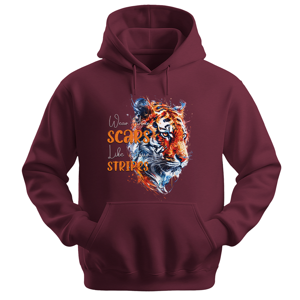 "Wear Scars Like Stripes" Tiger Inspirational Unisex Hoodie