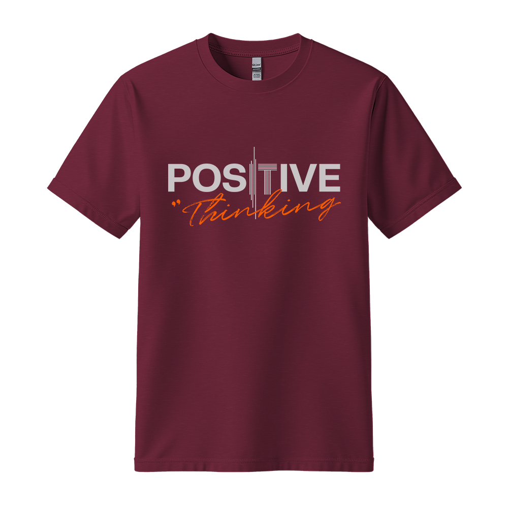 "Positive Thinking" Modern Typography Graphic Tee, Orange Script Design - Colorizeyou Unisex T-Shirt