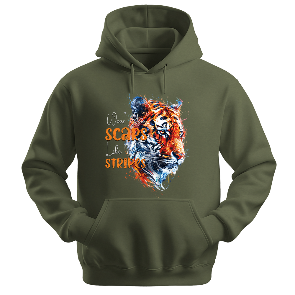"Wear Scars Like Stripes" Tiger Inspirational Unisex Hoodie