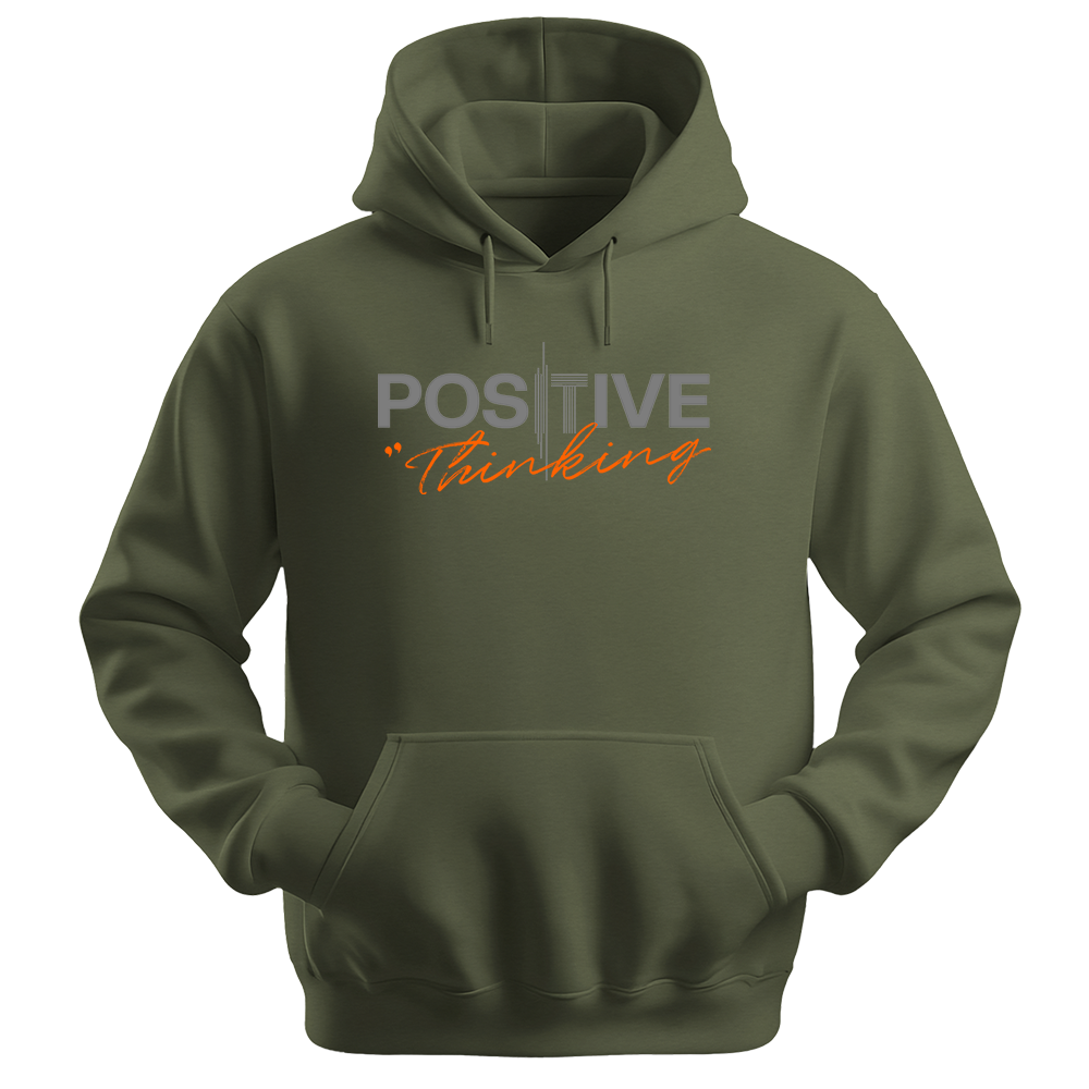 "Positive Thinking" Modern Typography Graphic Pullover, Orange Script Design - Colorizeyou Unisex Hoodie