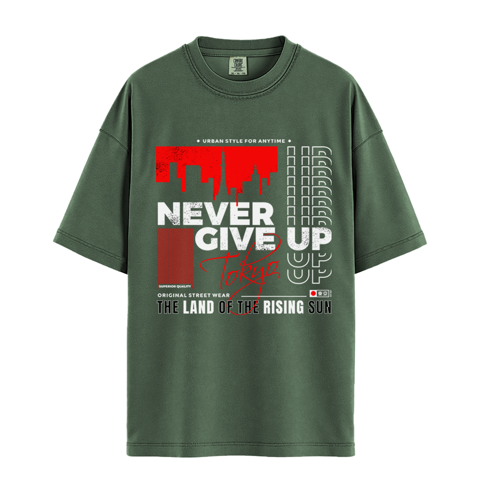 Never Give Up Tokyo - Unisex T-Shirt - Premium Comfort Colors - Moss