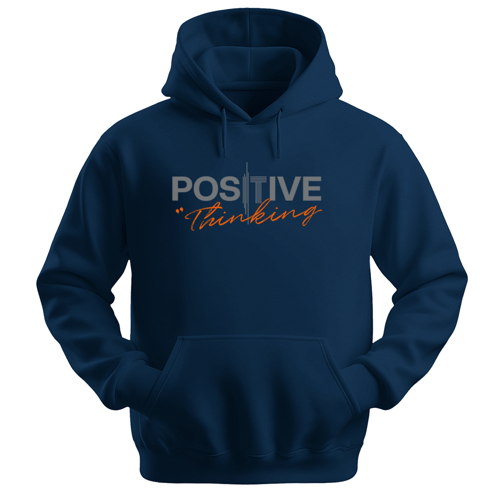 "Positive Thinking" Modern Typography Graphic Pullover, Orange Script Design - Colorizeyou Unisex Hoodie