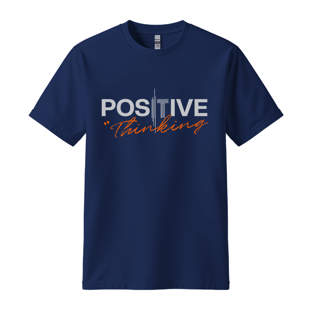 "Positive Thinking" Modern Typography Graphic Tee, Orange Script Design - Colorizeyou Unisex T-Shirt