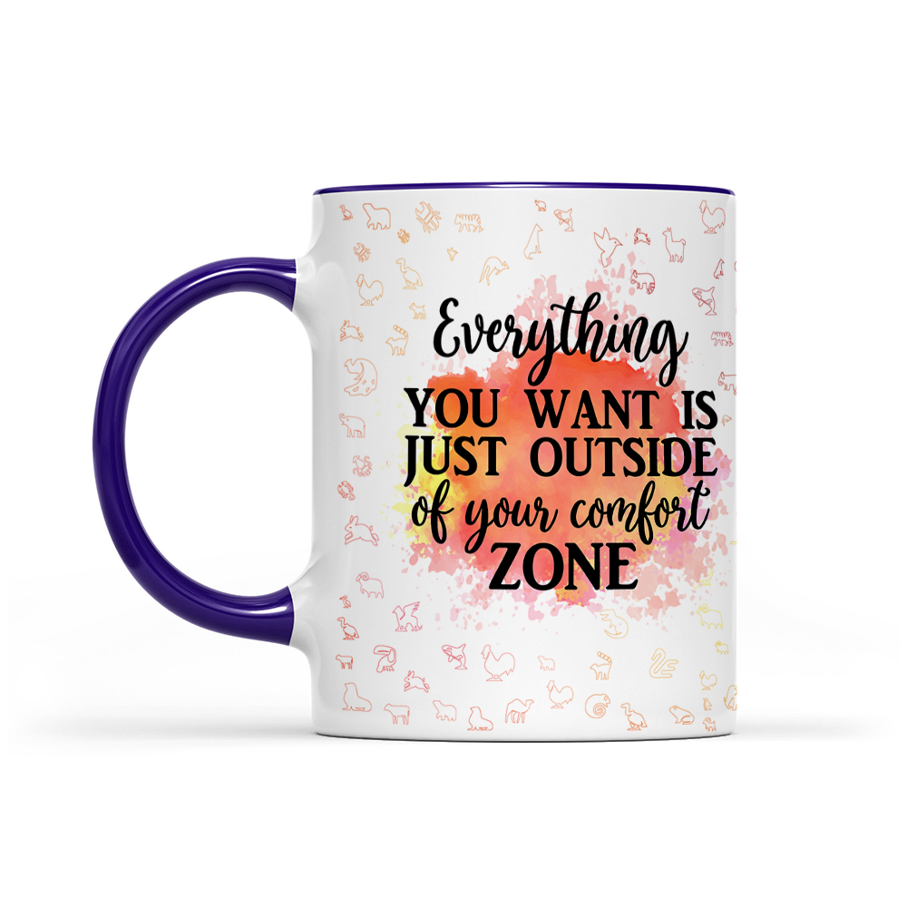 Everything You Want Is Outside Your Comfort Zone - Orange Watercolor Mug - Motivation Mug