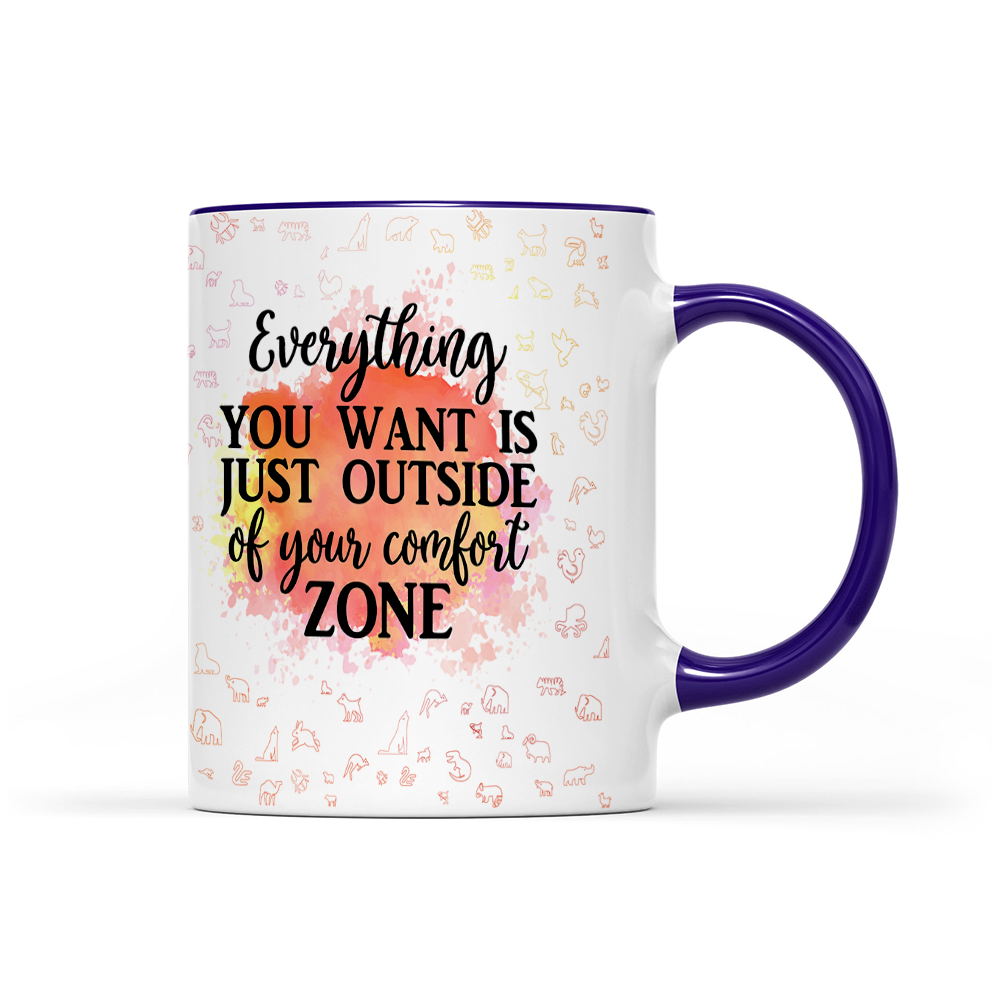 Everything You Want Is Outside Your Comfort Zone - Orange Watercolor Mug - Motivation Mug