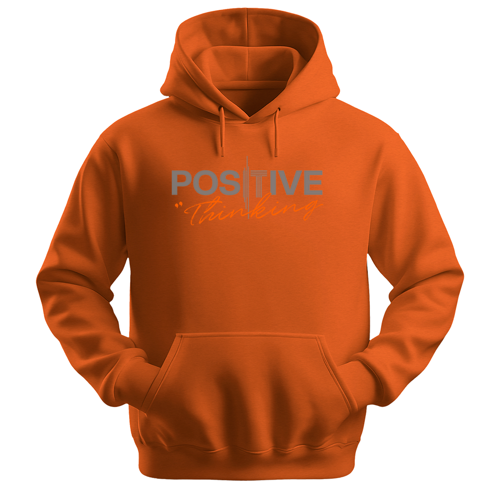 "Positive Thinking" Modern Typography Graphic Pullover, Orange Script Design - Colorizeyou Unisex Hoodie