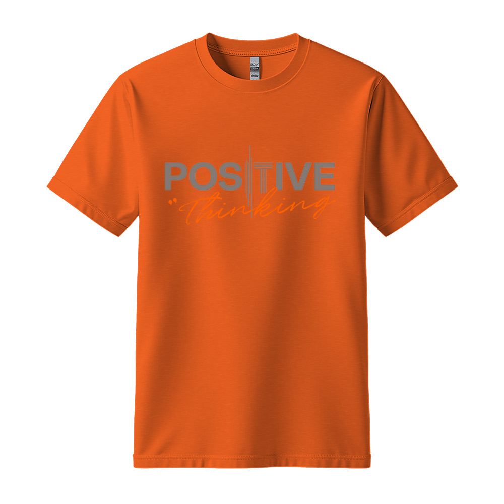 "Positive Thinking" Modern Typography Graphic Tee, Orange Script Design - Colorizeyou Unisex T-Shirt