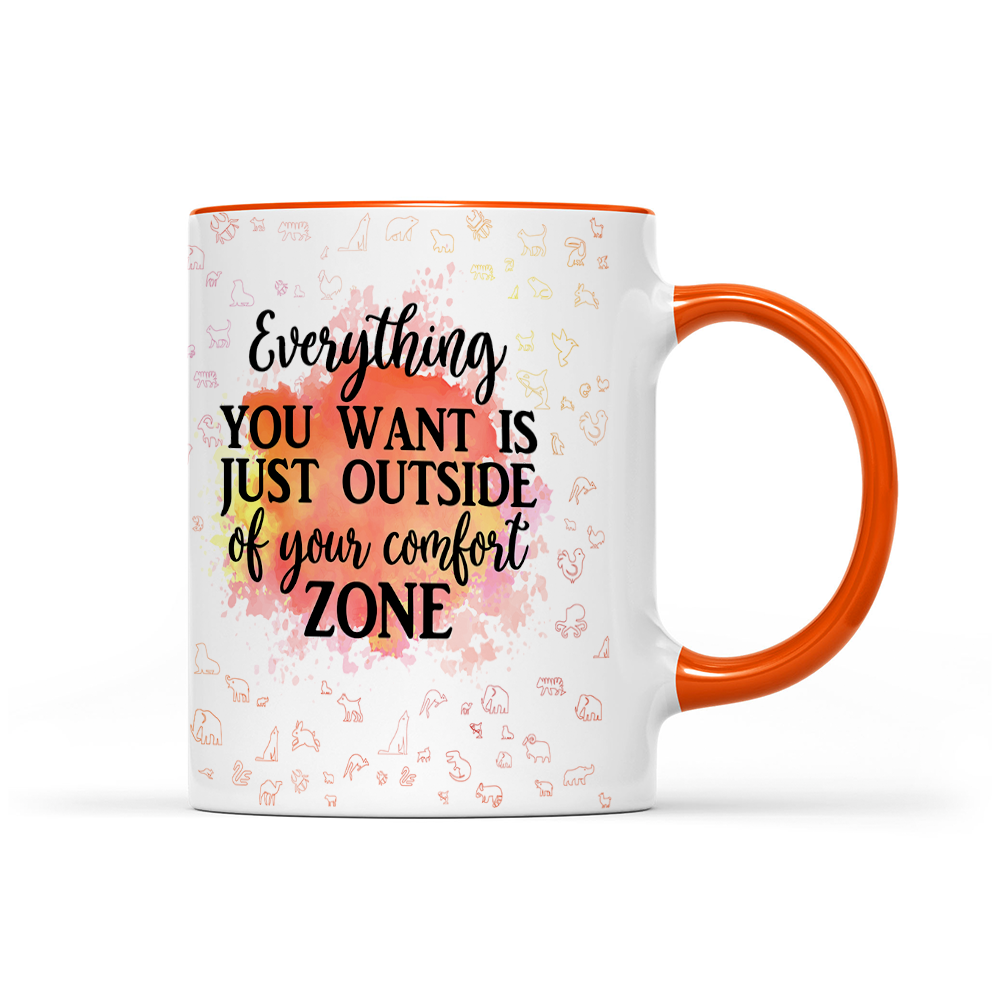 Everything You Want Is Outside Your Comfort Zone - Orange Watercolor Mug - Motivation Mug