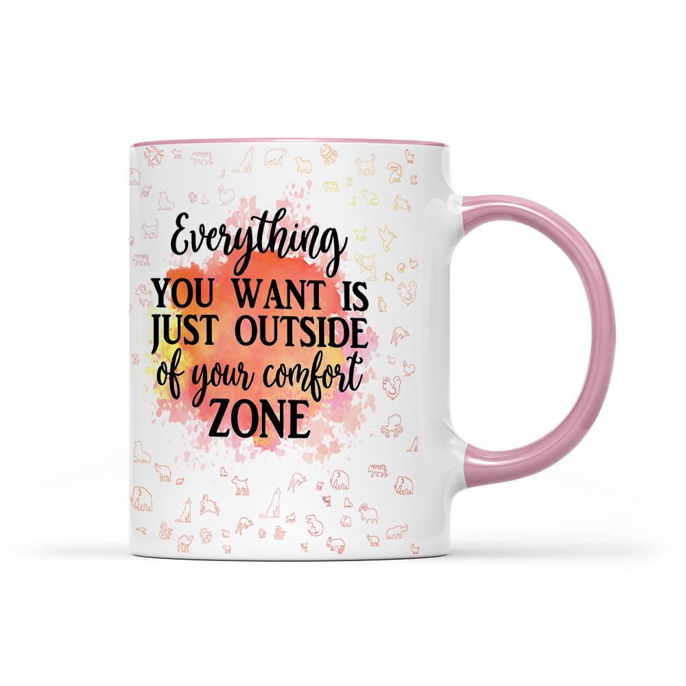 Everything You Want Is Outside Your Comfort Zone - Orange Watercolor Mug - Motivation Mug