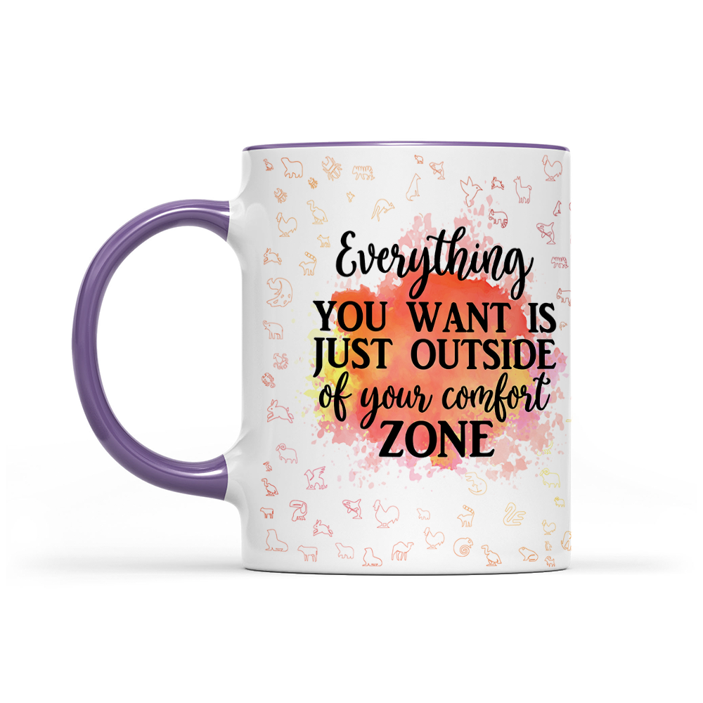 Everything You Want Is Outside Your Comfort Zone - Orange Watercolor Mug - Motivation Mug