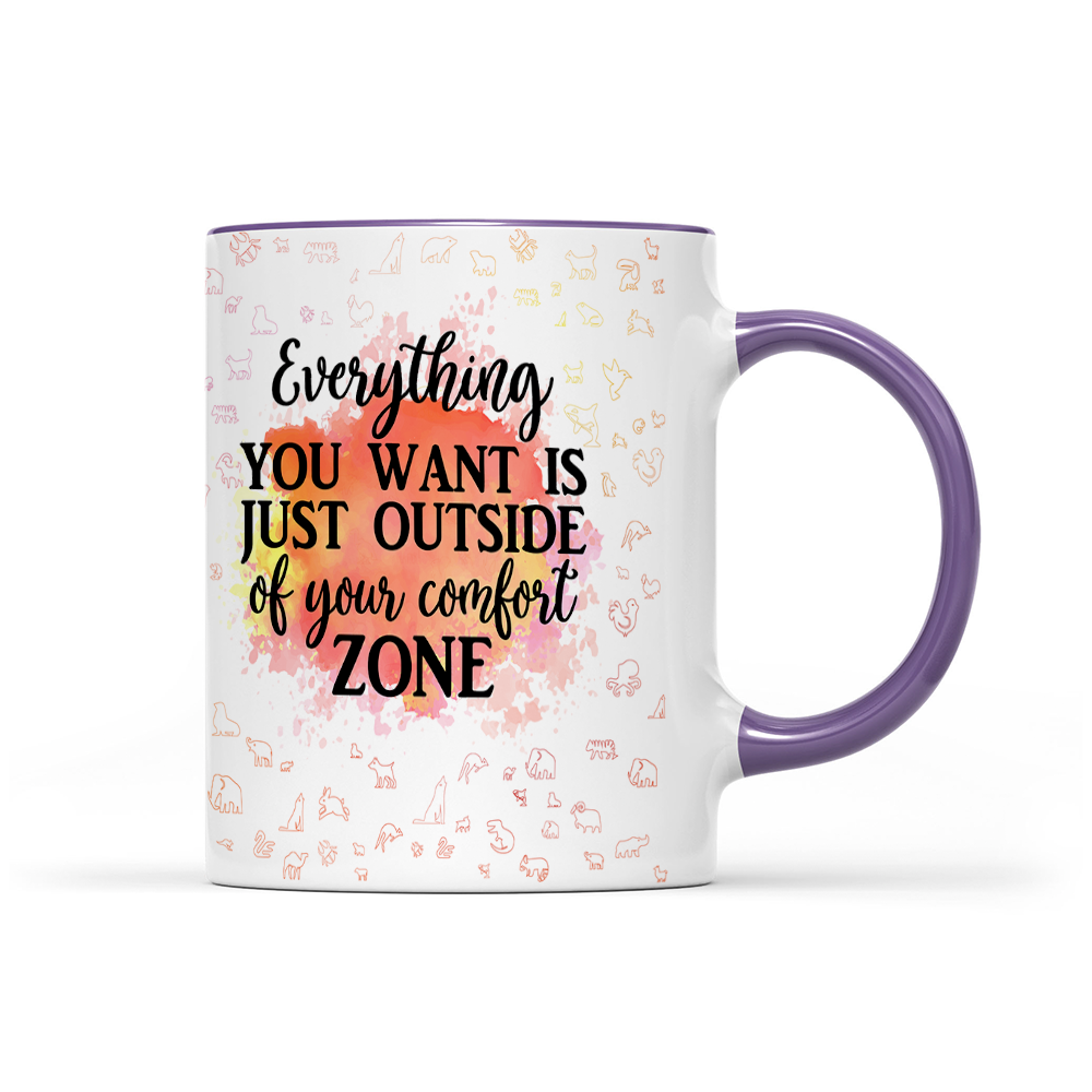 Everything You Want Is Outside Your Comfort Zone - Orange Watercolor Mug - Motivation Mug