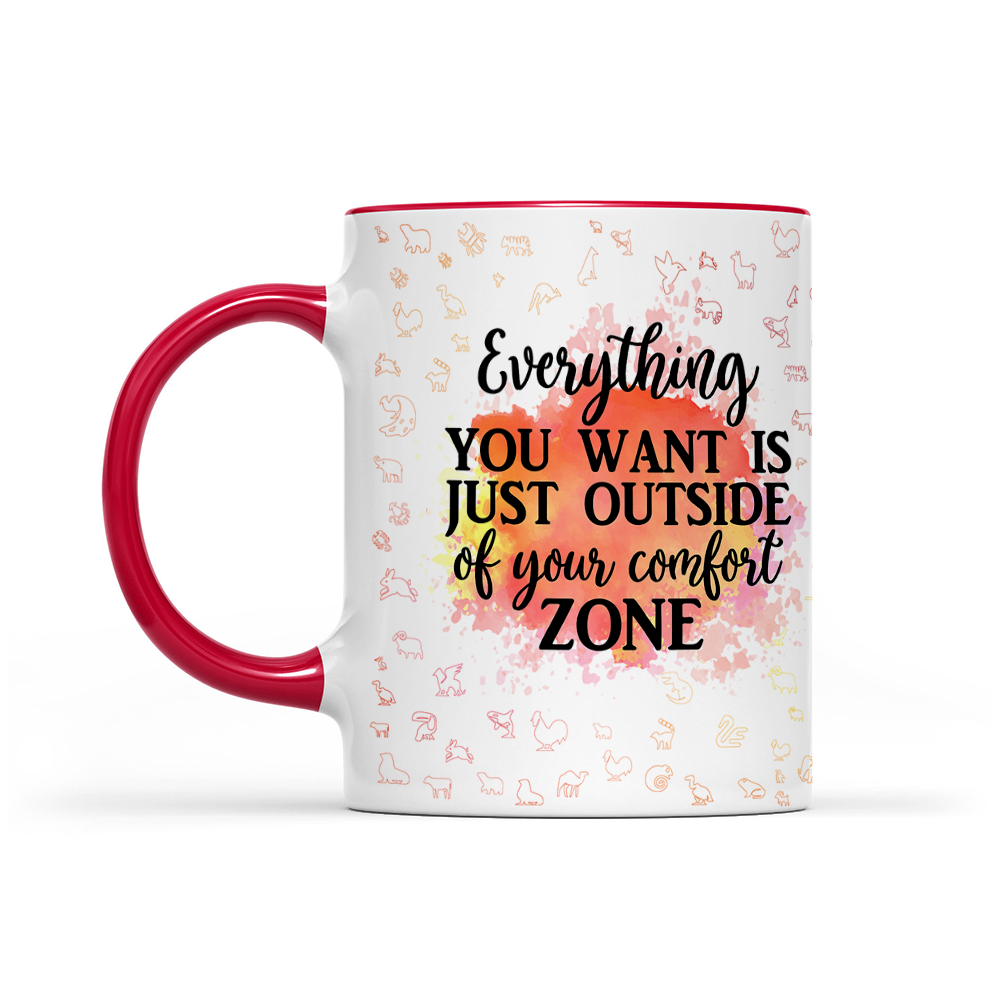 Everything You Want Is Outside Your Comfort Zone - Orange Watercolor Mug - Motivation Mug