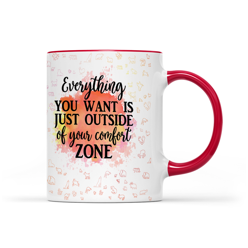 Everything You Want Is Outside Your Comfort Zone - Orange Watercolor Mug - Motivation Mug